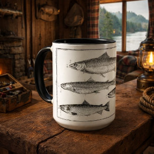 Taza Impresión de reproducción de truchas y salmones de