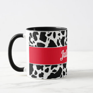 Taza Impresión de vaca con borde rojo y nombre blanco