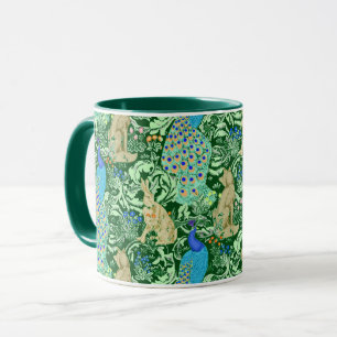 Taza Impresión del pavo real de Nouveau del arte, azul