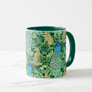 Taza Impresión del pavo real de Nouveau del arte, azul
