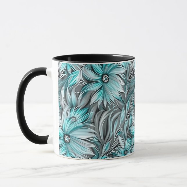 Taza Impresión floral azul Verde azulada (Izquierda)