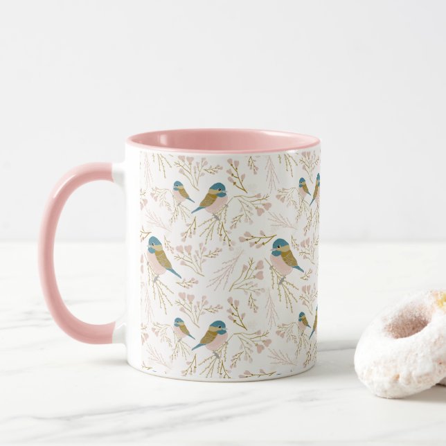Taza Impresión floral de cardíacos de paladar rosado (Con donut)