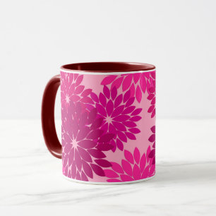 Taza Impresión moderna de kimono floral, rosa, fucsia y