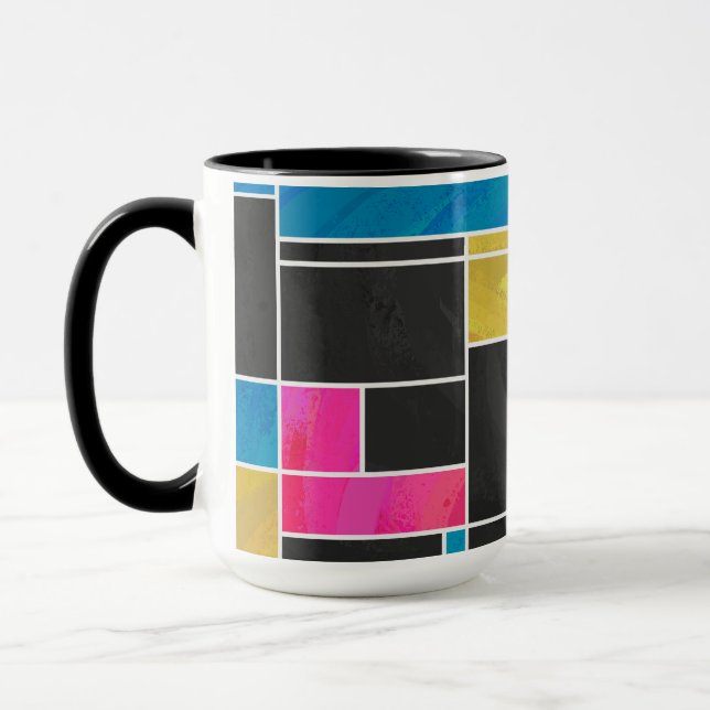 Taza Impresión negra rosa azul mondriana (Izquierda)