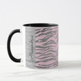 Taza Impresión Purpurinoso de cebra plateada en rosa pe