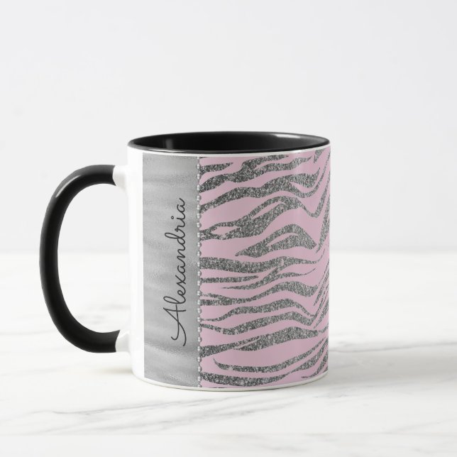 Taza Impresión Purpurinoso de cebra plateada en rosa pe (Izquierda)