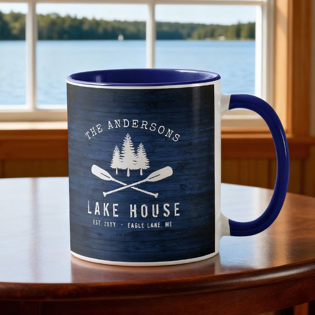 Taza Impresión Rustic Lake House Boat Oars Trees Blue W (Subido por el creador)