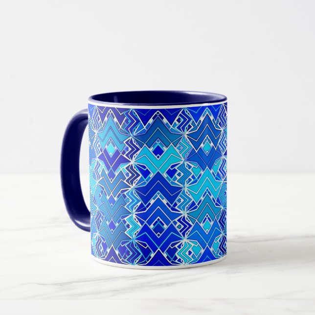 Taza Impresión tribal de batik, cobalto y azul ceruleño (Anverso izquierdo)