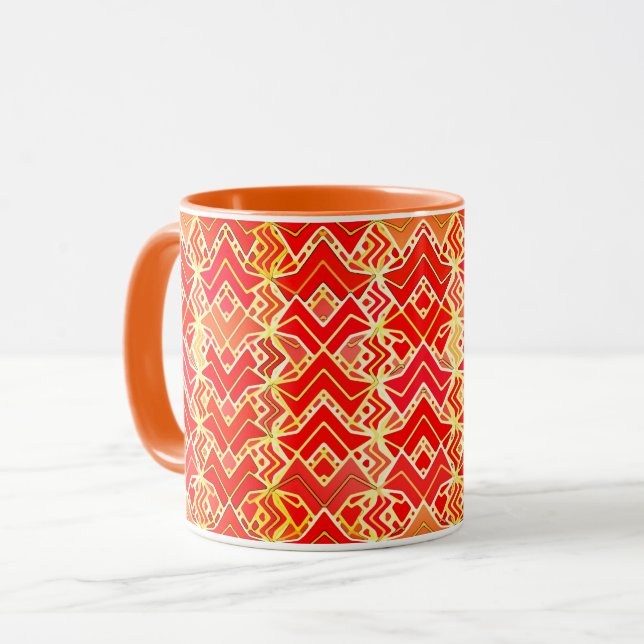 Taza Impresión tribal de batik, mandarín y Naranja lige (Anverso izquierdo)