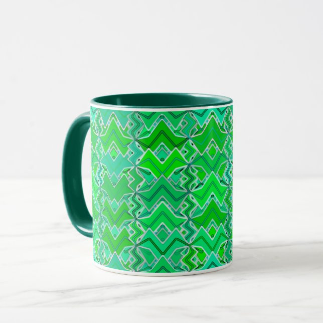 Taza Impresión tribal de batik, verde jade y verde limó (Anverso izquierdo)