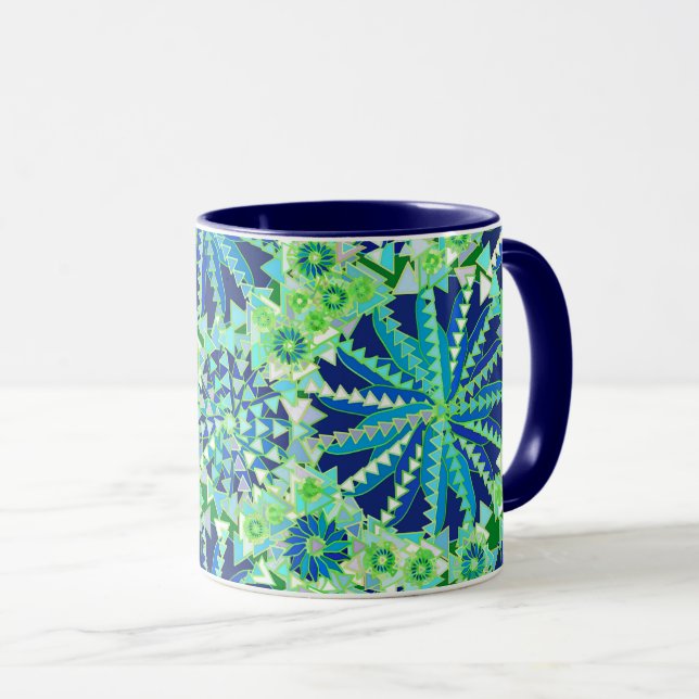 Taza Impresión tribal de manala, azul cobalto y verde (Anverso derecho)