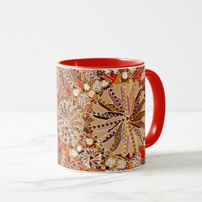 Taza Impresión tribal de manala, marrón, beige y rojo (Anverso derecho)