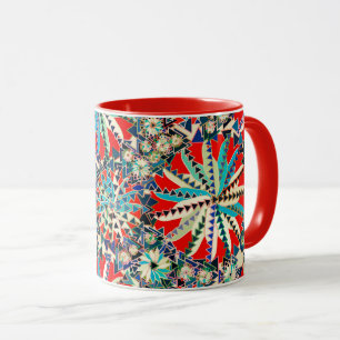 Taza Impresión tribal de manala, rojo, azul y crema