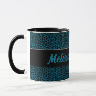 Taza Impresión verde azulada de chita con negro y nombr