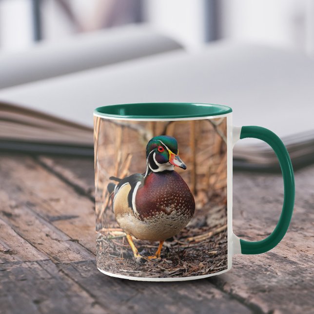 Taza Impresionante pato de madera caminando por los bos (Wood Duck in the Woods 11 oz Coffee Mug Cover Photo.)