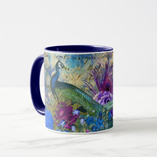 Taza Impresionante Personalizado Monograma Peacock Mug (Anverso izquierdo)