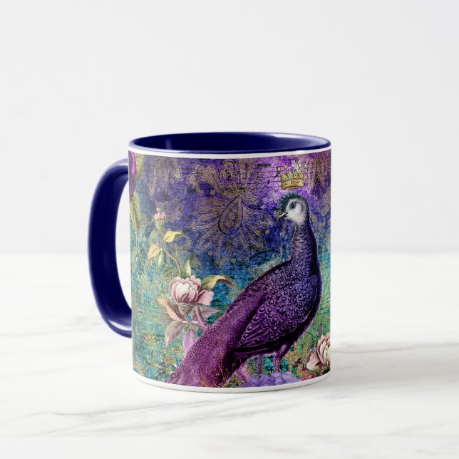 Taza Impresionante Personalizado Monograma Peacock Mug (Anverso izquierdo)
