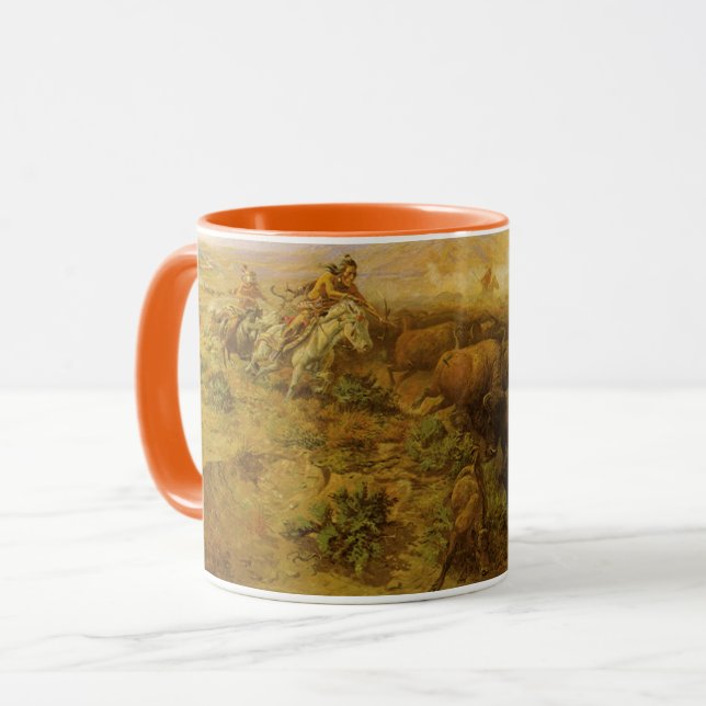 Taza Indios antiguos, caza de búfalos por CM Russell (Anverso izquierdo)