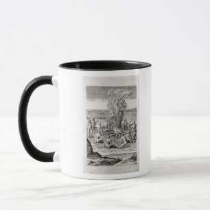 Taza Indios que ruegan alrededor de un fuego, grabando