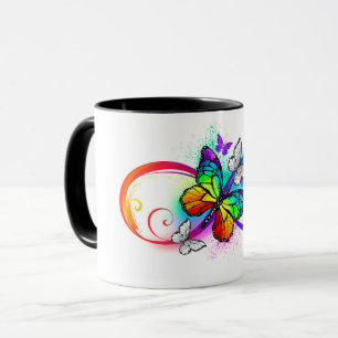 Taza Infinidad brillante con la mariposa arcoiris