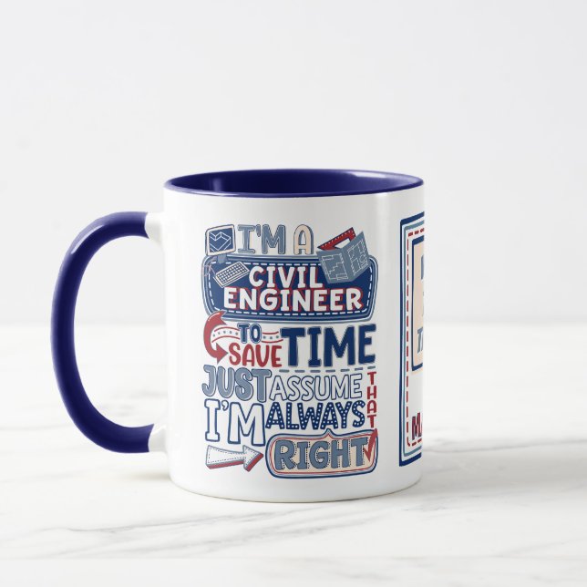 Taza Ingeniero Civil Gracioso Siempre Correcto (Izquierda)