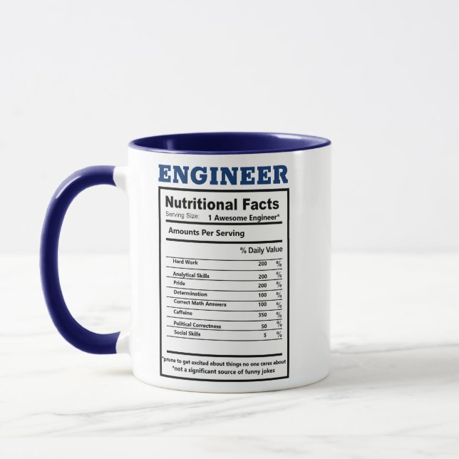 Taza Ingeniero Hipster Hechos Nutricionales Chistes Fun (Izquierda)