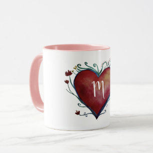 Taza inicial de encargo del corazón rojo de la