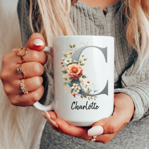 Taza inicial de flores silvestres personalizadas p