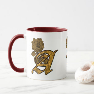 Taza Inicial de monograma A Elegante Peonía Dorada Pers