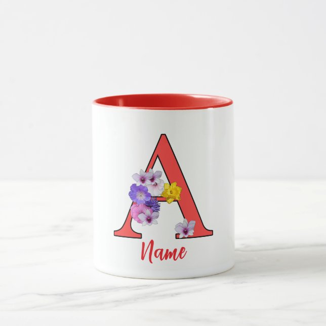 Taza Inicial de Monograma A Floral (Centro)