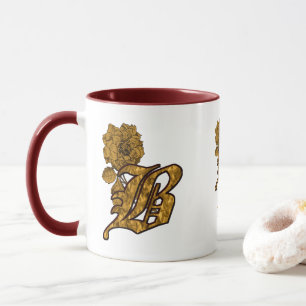 Taza Inicial de monograma B elegante peonía dorada pers