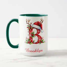Taza Inicial de monograma B Santa feliz Navidad 