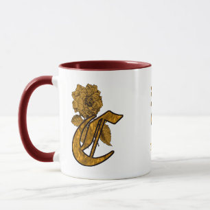 Taza Inicial de monograma C Elegante Peonía Dorada Pers