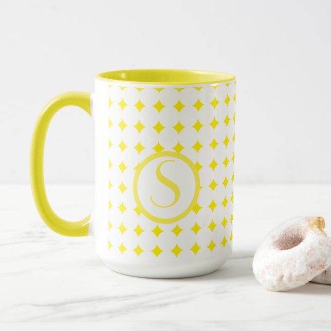Taza Inicial de monograma con diamantes amarillos brill (Con donut)
