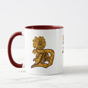Taza Inicial de monograma D Elegante peonía dorada pers