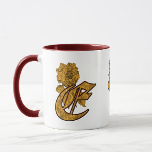 Taza Inicial de monograma E elegante peonía dorada pers