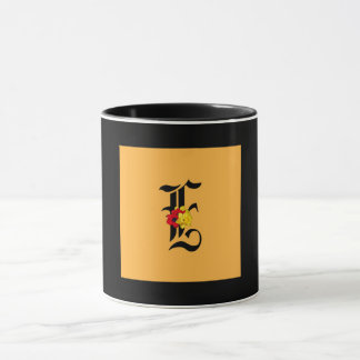 Taza Inicial de monograma E negro dentro negro fuera