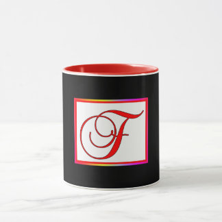 Taza Inicial de monograma F Blanco Rojo dentro Negro fu