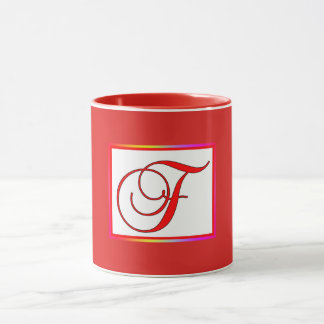 Taza Inicial de monograma F Rojo dentro Rojo fuera