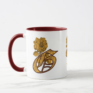 Taza Inicial de monograma G Elegante Peonía Dorada Pers