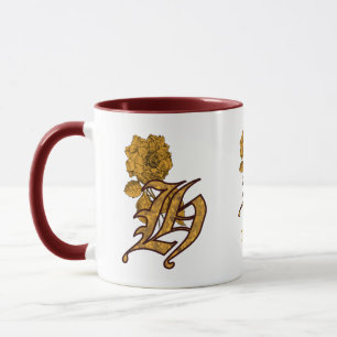 Taza Inicial de monograma H Elegante Peonía Dorada Pers