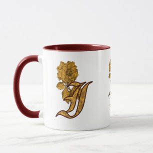 Taza Inicial de monograma I Elegante peonía dorada pers