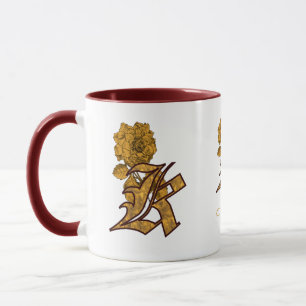 Taza Inicial de monograma K Elegante Peonía Dorada Pers
