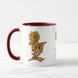 Taza Inicial de Monograma L Elegante Peonía Dorada Pers