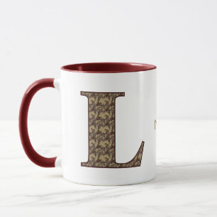 Taza Inicial de monograma L Floral Vintage Personalizad