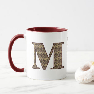 Taza Inicial de monograma M Floral Vintage Personalizad