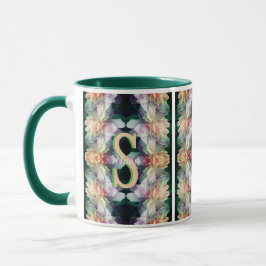 Taza Inicial de Monograma Personalizado Arte de Peonía
