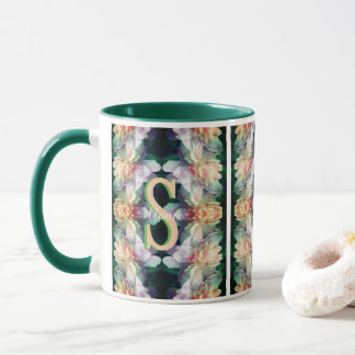Taza Inicial de Monograma Personalizado Arte de Peonía