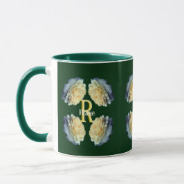 Taza Inicial de monograma personalizado con rosas amari
