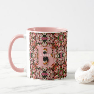 Taza Inicial de monograma personalizado Nombre Arte flo